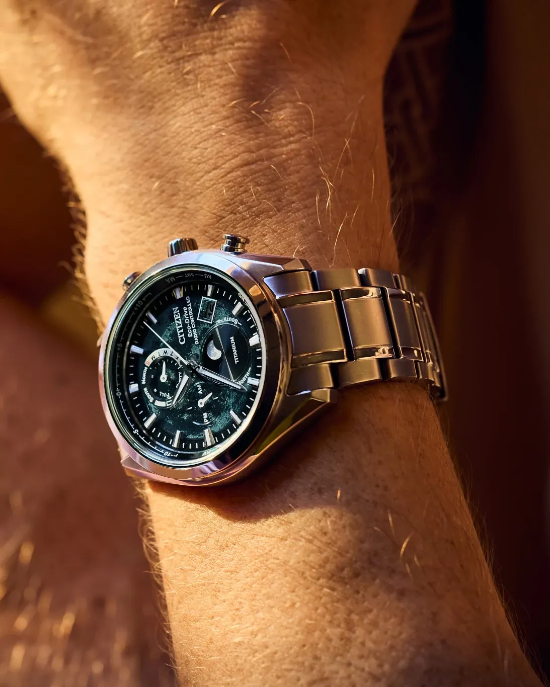 Tsuki-yomi A-T Green Dial Super Titanium Bracelet BY1010-57X | CITIZEN